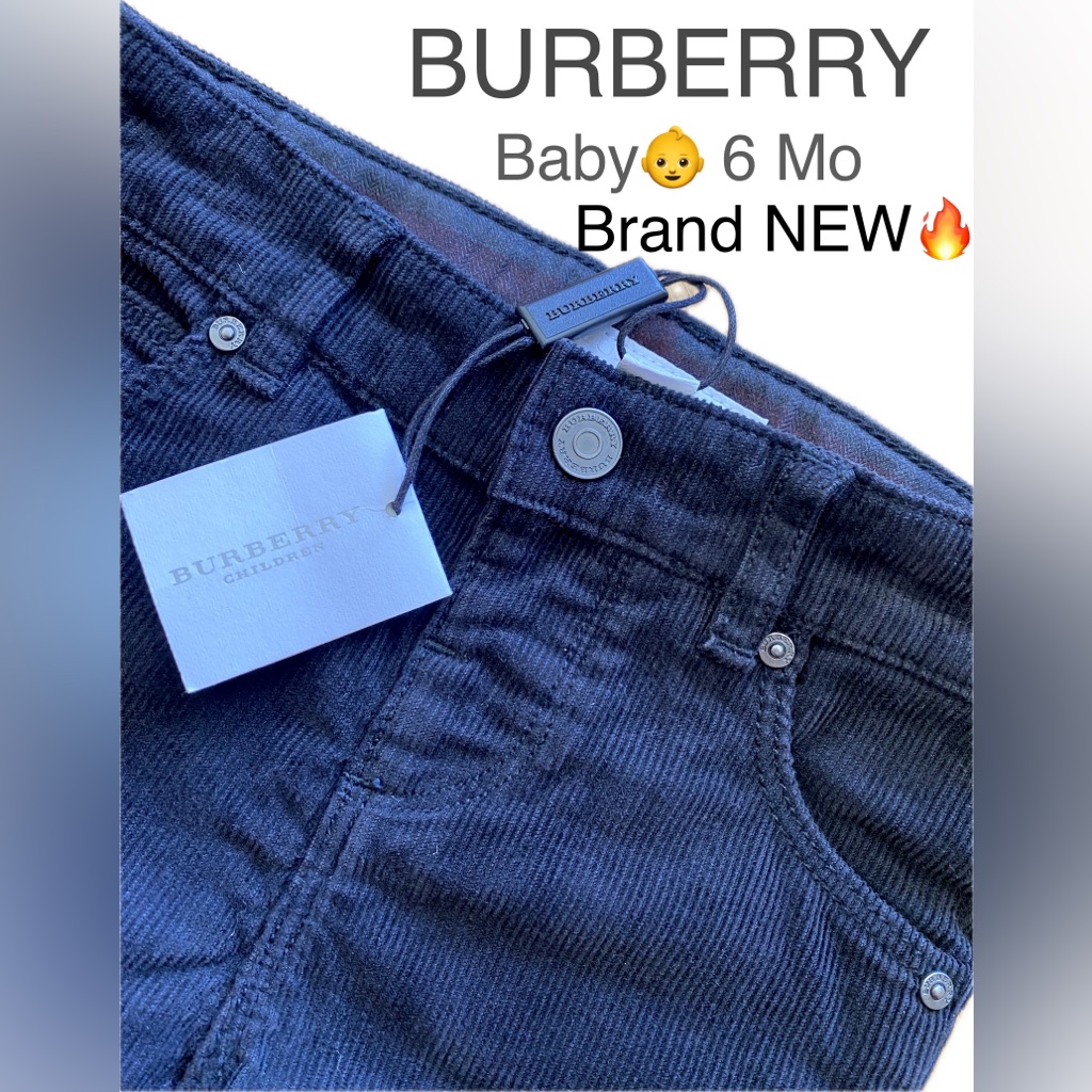 Newburberry Babyblack Corduroy 5 Picket Jeanswith Logo Patch/Hardware 6 Mo